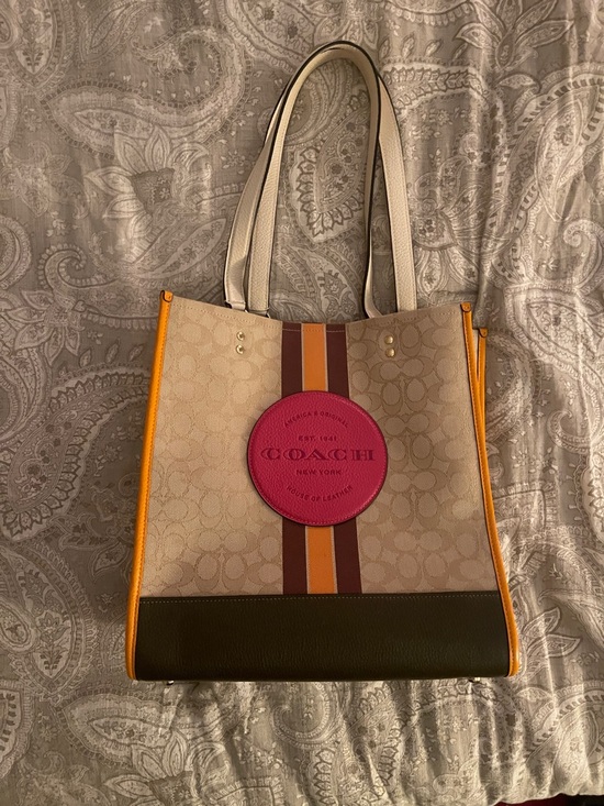 Coach Handbags - Coach Beige Canvas Tote with Pink Patch and Orange Trim